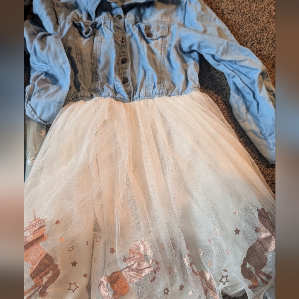 Pink and Violet Tulle Skirt Dress with Rose Gold Unicorns
